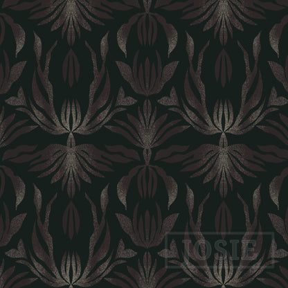 Dark floral pattern with a subtle texture on a black background