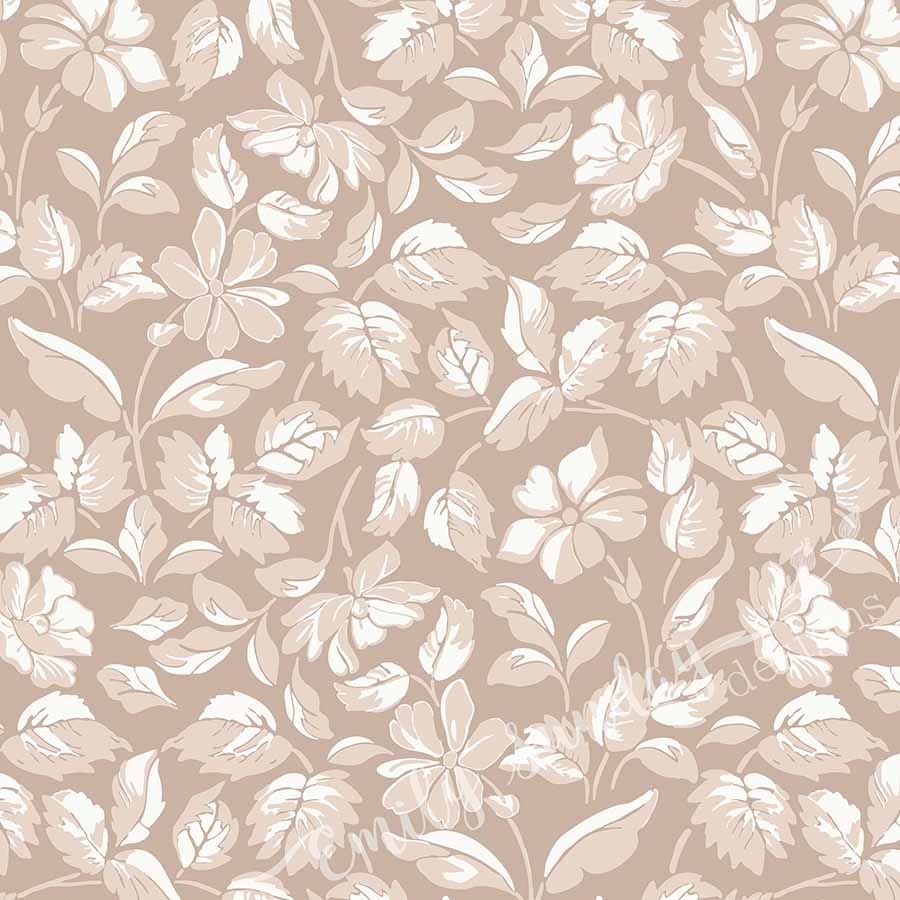 Large Scale Heritage Floral Tapestry Tan peel and stick wallpaper pattern swatch