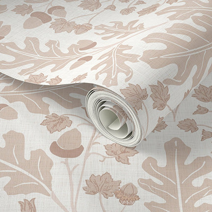 Large Scale Heritage Oak & Acorn Ogee Ivory peel and stick wallpaper sample pattern swatch