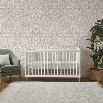Large Scale Heritage Oak & Acorn Ogee Ivory peel and stick wallpaper room mockup