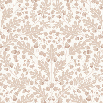 Large Scale Heritage Oak & Acorn Ogee Ivory peel and stick wallpaper pattern swatch