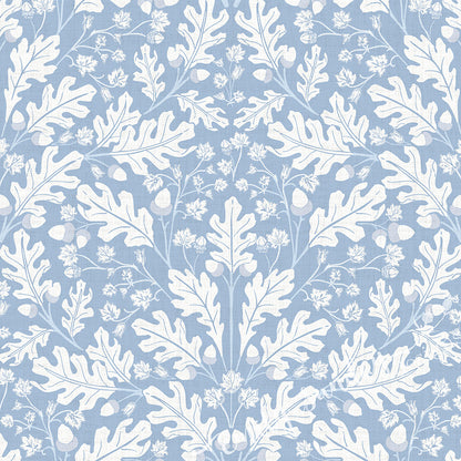 Large Scale Heritage Oak & Acorn Ogee Blue peel and stick wallpaper pattern swatch