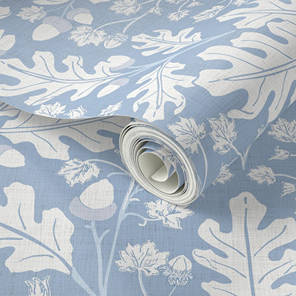 Large Scale Heritage Oak & Acorn Ogee Blue peel and stick wallpaper sample pattern swatch