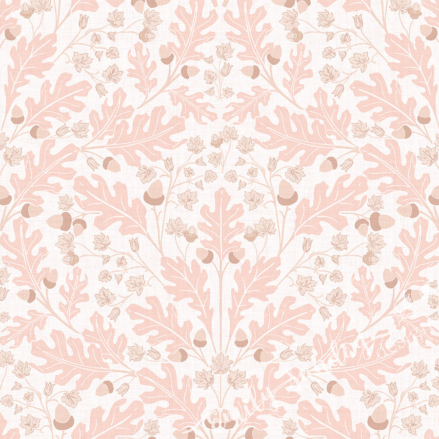 Large Scale Heritage Oak & Acorn Ogee Blush peel and stick wallpaper pattern swatch