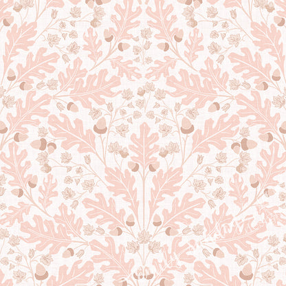 Large Scale Heritage Oak & Acorn Ogee Blush peel and stick wallpaper pattern swatch