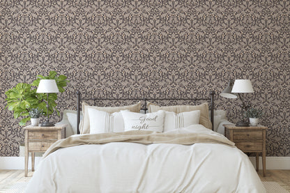 Large Scale Heritage Oak & Acorn Ogee Blush peel and stick wallpaper room mockup
