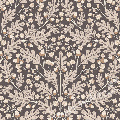 Large Scale Heritage Oak & Acorn Ogee Blue peel and stick wallpaper pattern swatch