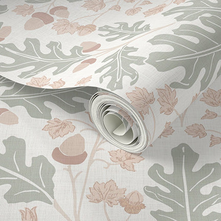 Large Scale Heritage Oak & Acorn Ogee Green peel and stick wallpaper sample pattern swatch