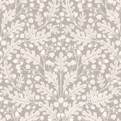 Large Scale Heritage Oak & Acorn Ogee Mocha peel and stick wallpaper pattern swatch