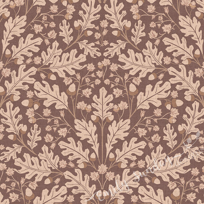 Large Scale Heritage Oak & Acorn Ogee Mocha peel and stick wallpaper pattern swatch