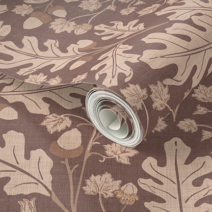 Large Scale Heritage Oak & Acorn Ogee Mocha peel and stick wallpaper sample pattern swatch
