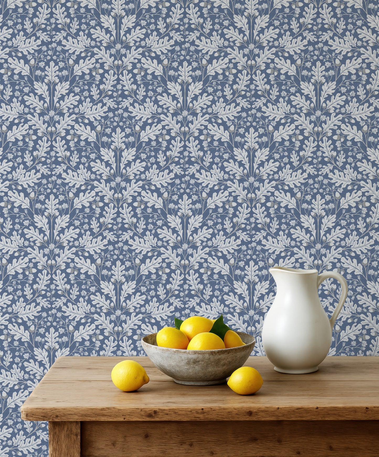 Large Scale Heritage Oak & Acorn Ogee Beige & Ivory peel and stick wallpaper room mockup