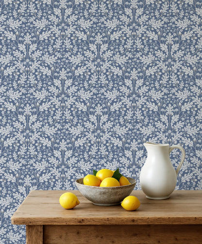 Large Scale Heritage Oak & Acorn Ogee Beige & Ivory peel and stick wallpaper room mockup