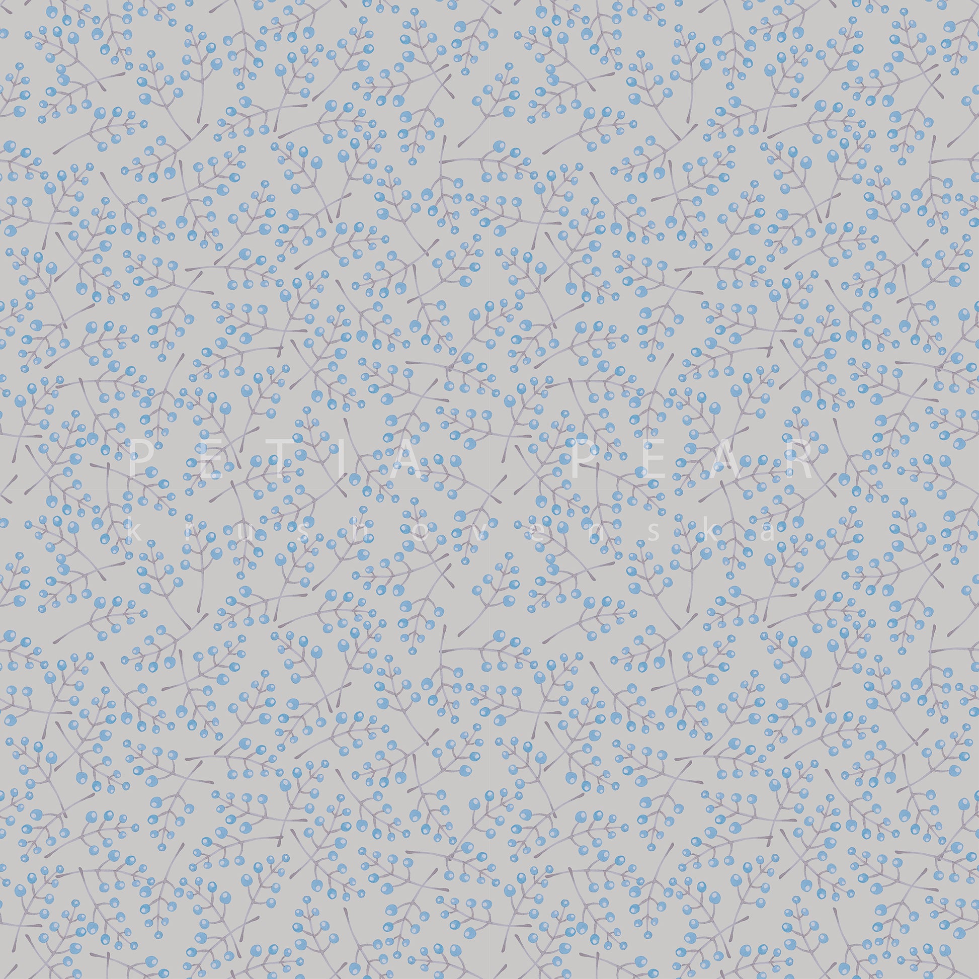 Pattern of small blue flowers on a light gray background