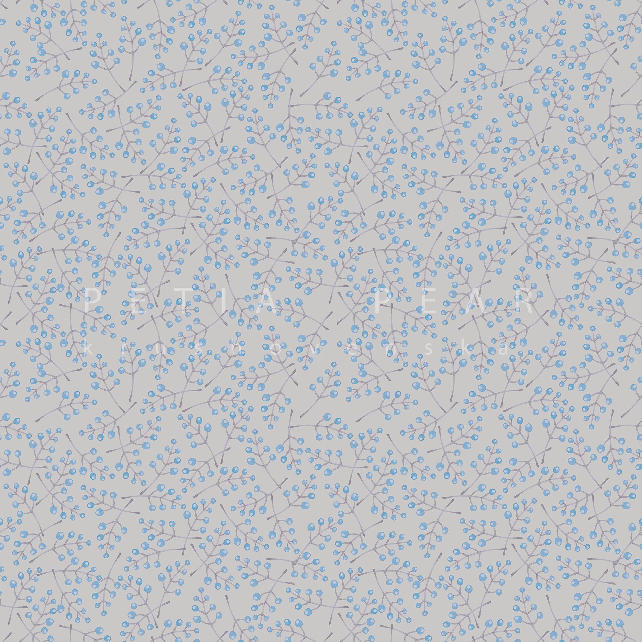 Pattern of small blue flowers on a light gray background