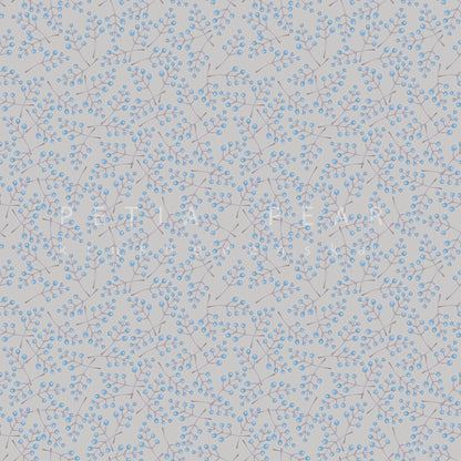 Pattern of small blue flowers on a light gray background