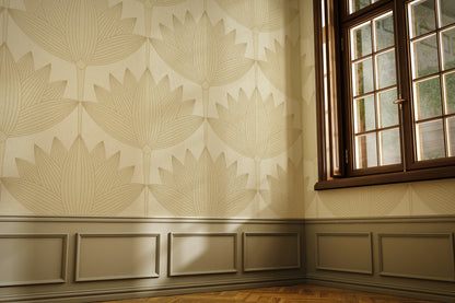 Lotus Art Deco Cream peel and stick wallpaper room mockup