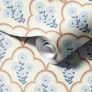 Mallow Bindweed Light Cream peel and stick wallpaper room mockup