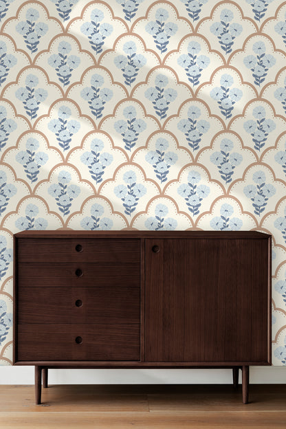 Mallow Bindweed Light Cream peel and stick wallpaper room mockup