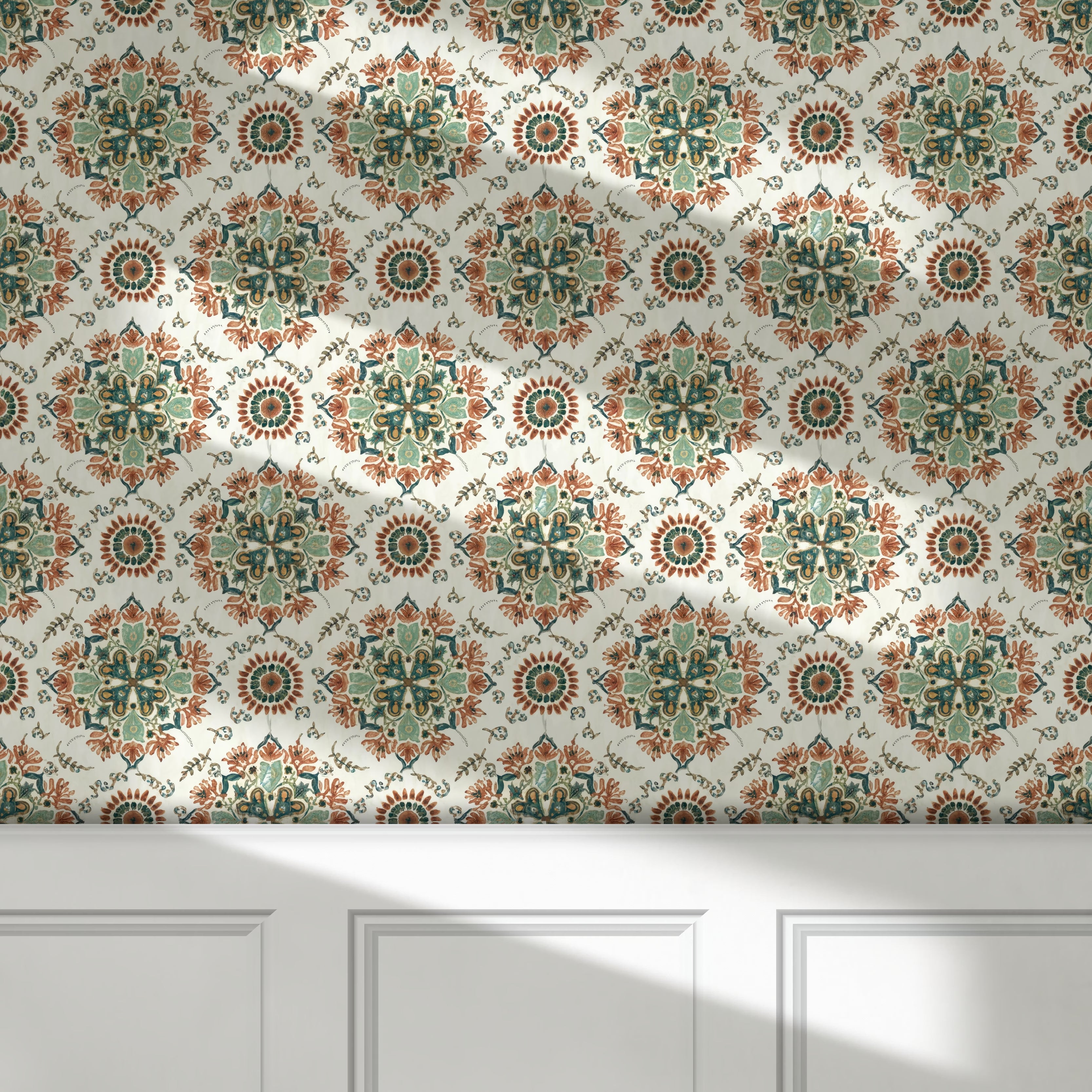 Mandala peel and stick wallpaper room mockup