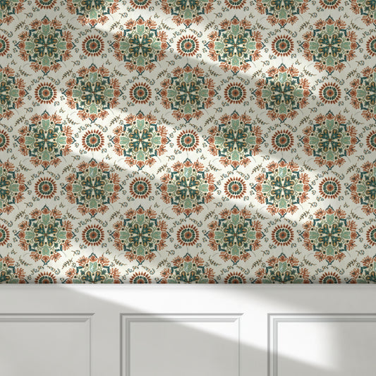 Mandala peel and stick wallpaper room mockup