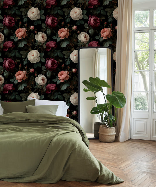Midnight Rose Garden Peel and Stick Wallpaper