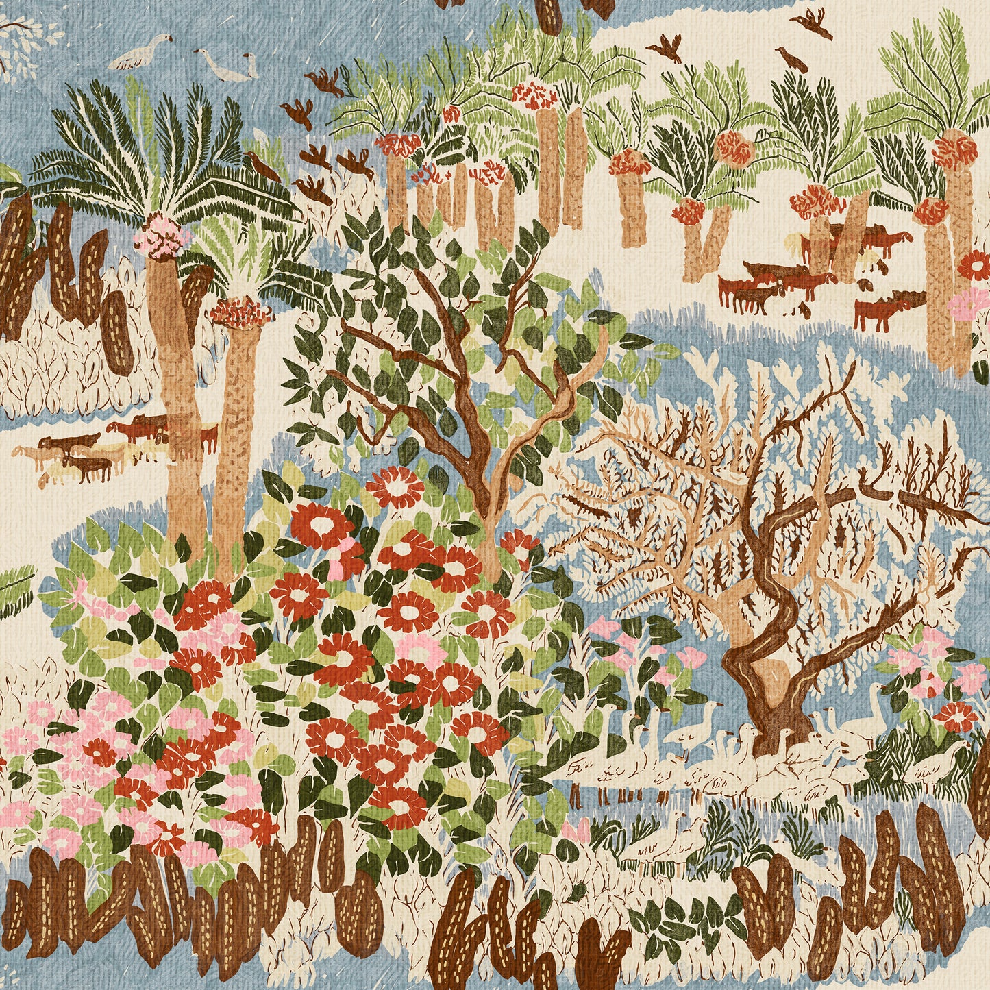Egyptian Kilim Garden Tapestry Scene Peel and Stick Wallpaper