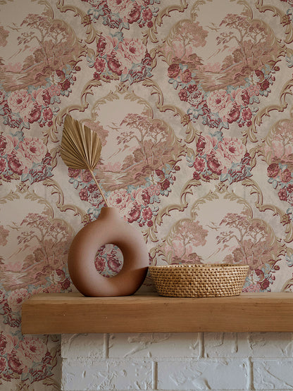 Vintage Cottage Garden Toile Peel and Stick Wallpaper