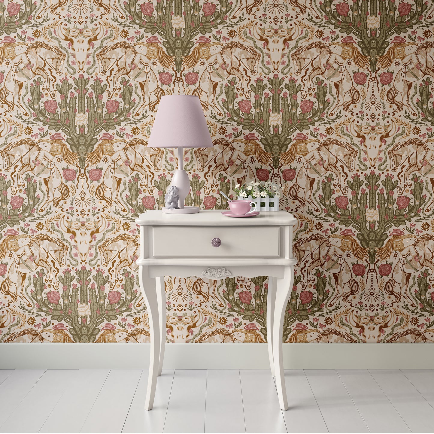 Feminine Western Americana Cowgirl Peel and Stick Wallpaper