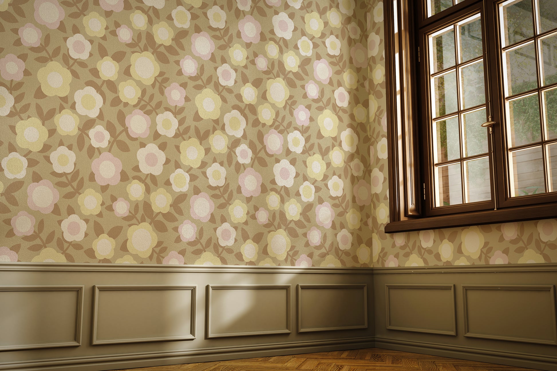 Modern Retro Scandinavian Flowers peel and stick wallpaper featured product image