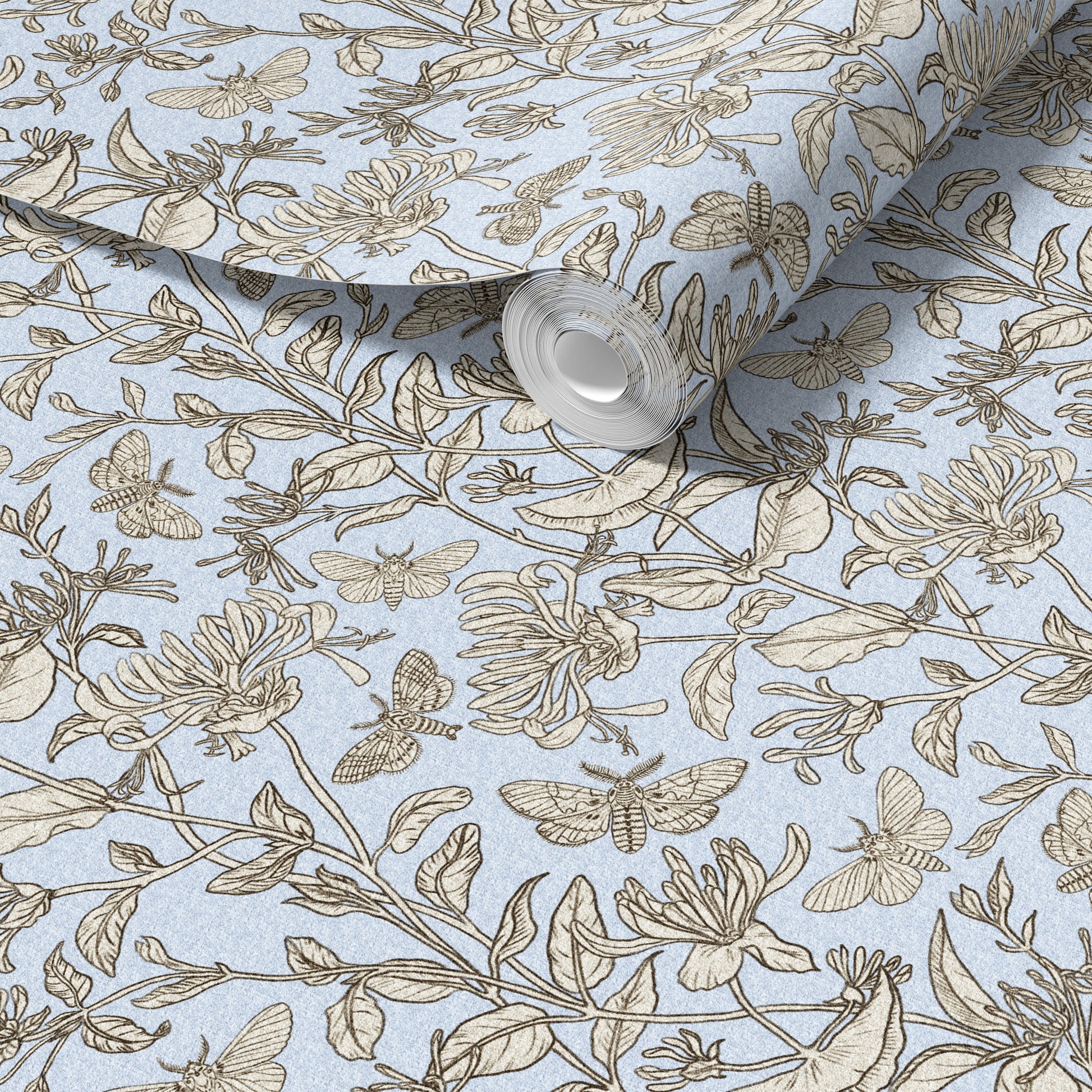 Moth and Honeysuckle peel and stick wallpaper room mockup