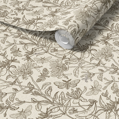 Moth and Honeysuckle peel and stick wallpaper room mockup