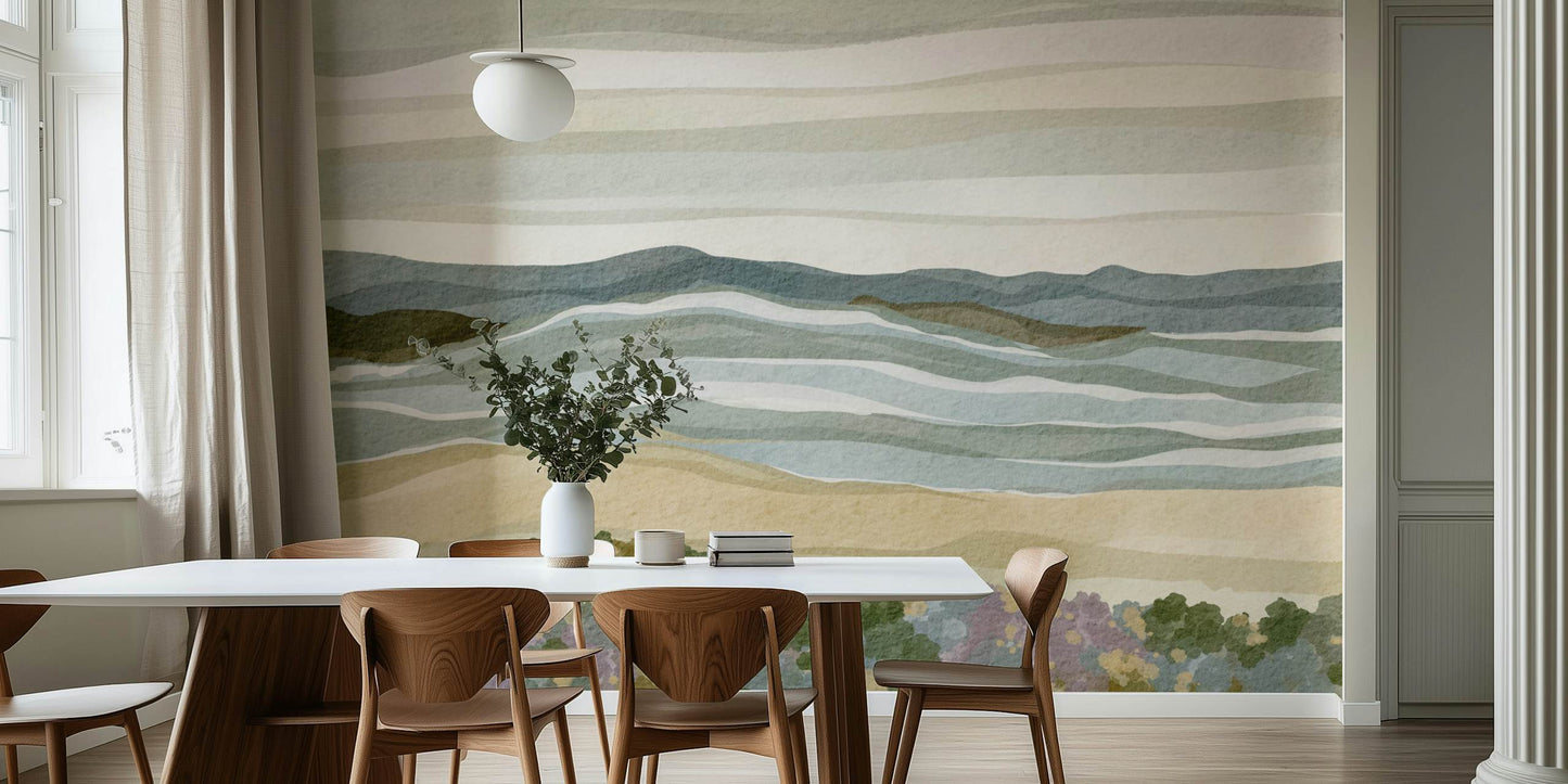 Mountain Sea Vibes Peel and Stick Wall Mural - Coastal, Watercolor, Mural