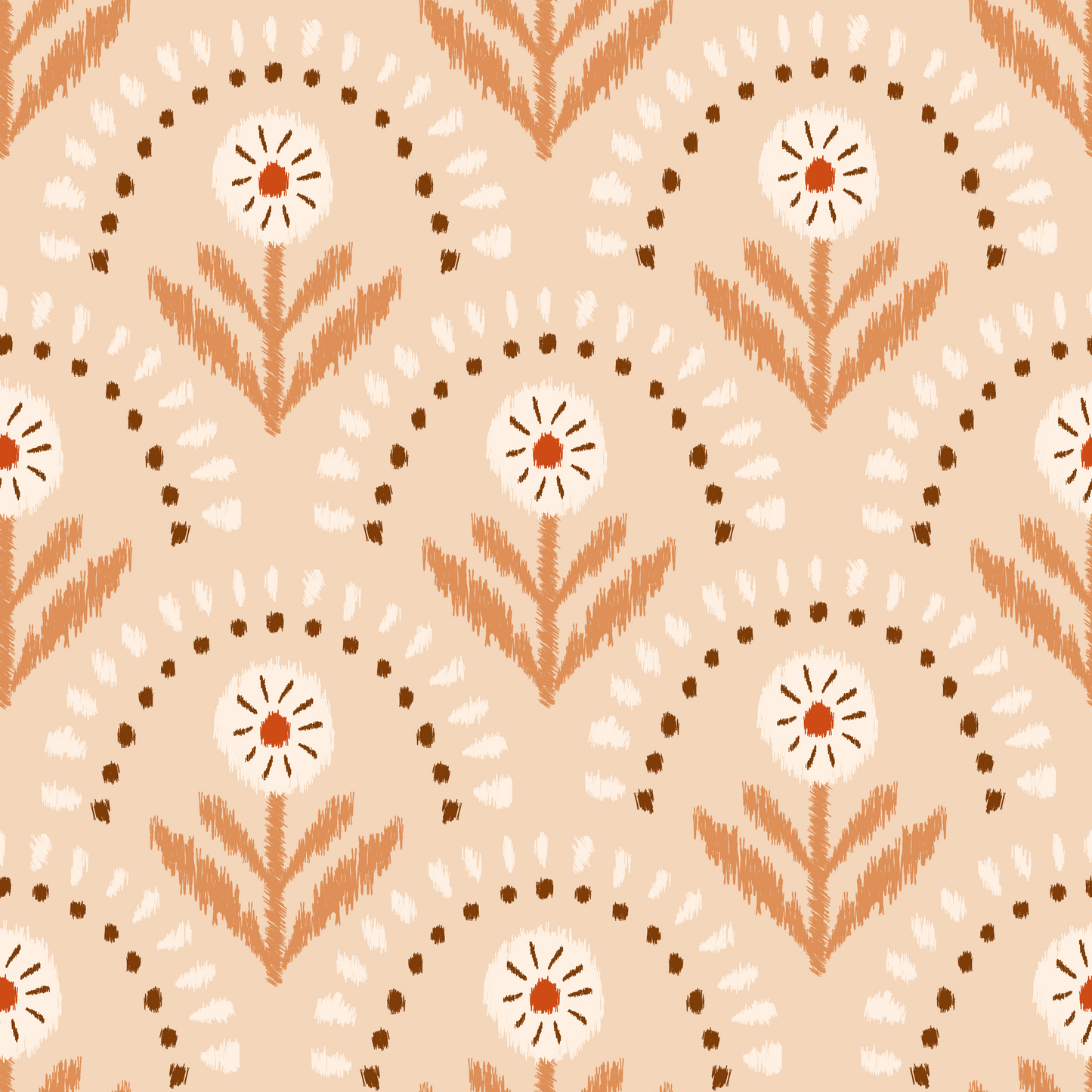 Ikat Boho Flowers Wallpaper