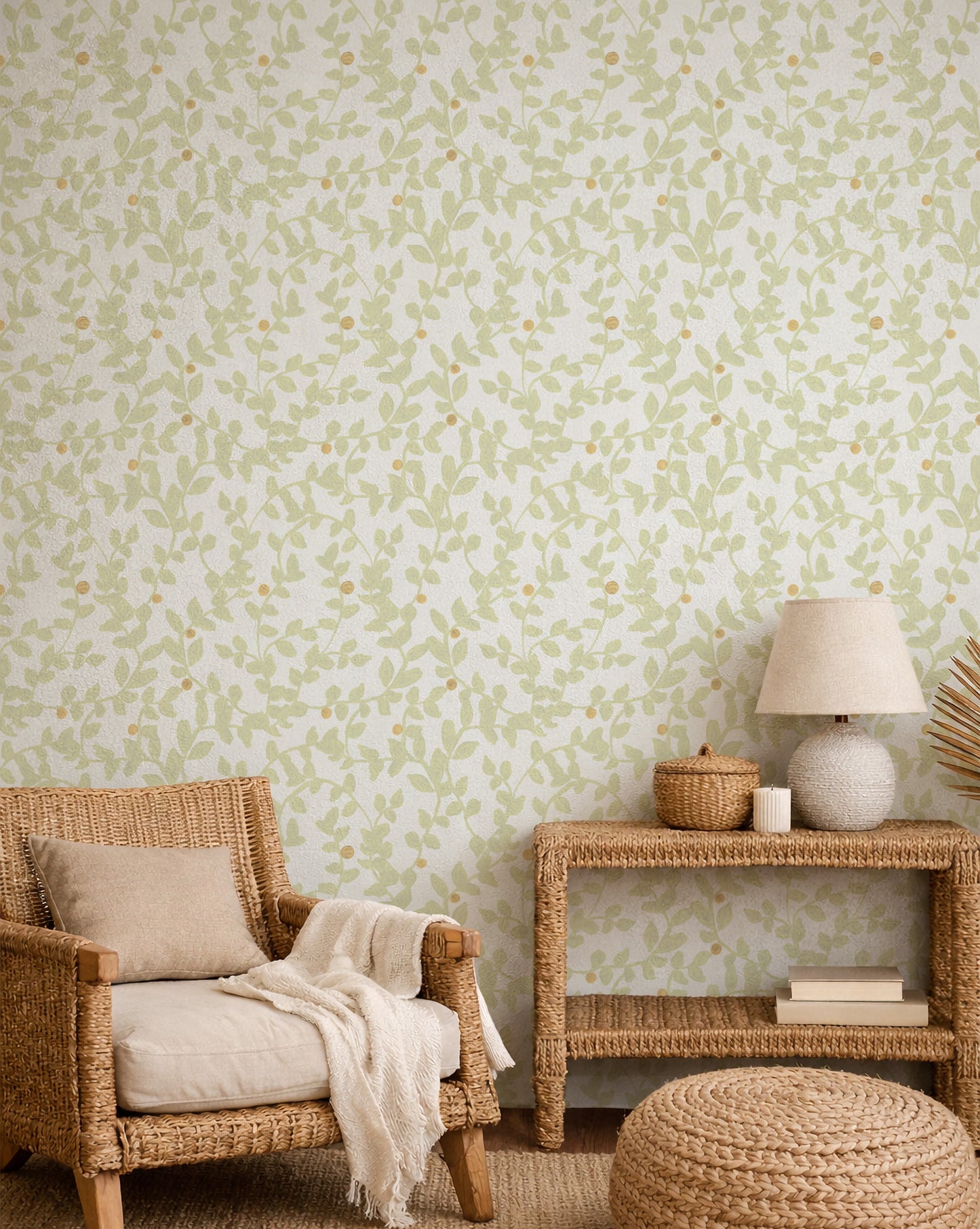 Oil Painted Foliage peel and stick wallpaper room mockup