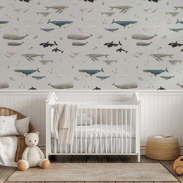 Ocean Whales Peel and Stick Wallpaper - Coastal, Animals, Ocean