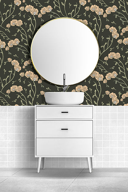 Orchids Green peel and stick wallpaper room mockup