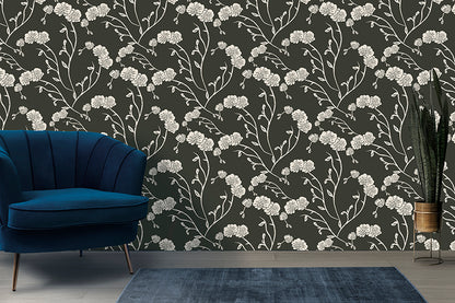 Orchids White peel and stick wallpaper room mockup