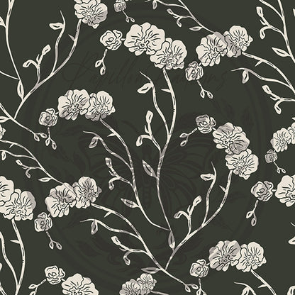 Orchids White peel and stick wallpaper pattern swatch