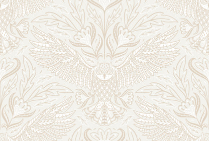 Decorative pattern with owl and floral elements on a light background