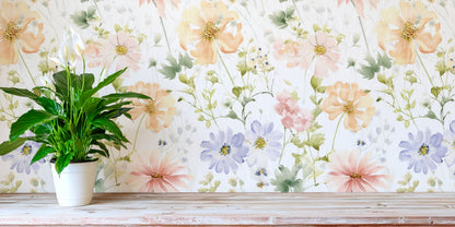 Pastel Spring Flowers Peel and Stick Wallpaper Sample - Botanical, Floral, Garden
