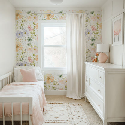 Pastel Spring Flowers Peel and Stick Wallpaper Sample - Botanical, Floral, Garden