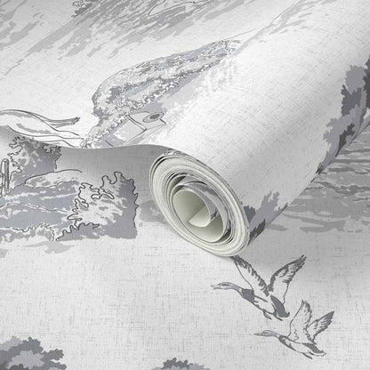 Pastoral Horses Equine Toile Pink peel and stick wallpaper pattern swatch