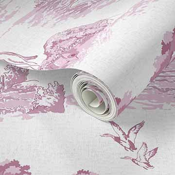 Pastoral Horses Equine Toile Pink peel and stick wallpaper pattern swatch