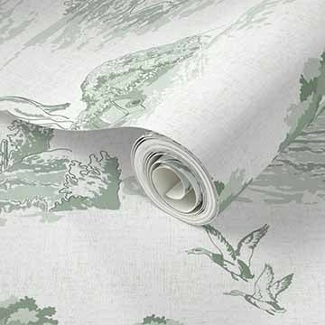 Pastoral Horses Equine Toile Sage Green peel and stick wallpaper pattern swatch