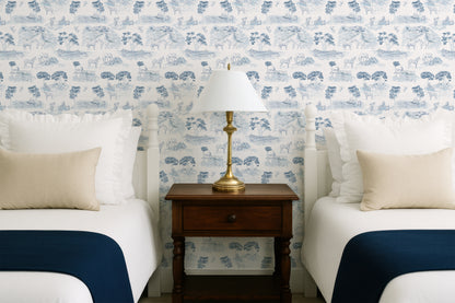Pastoral Horses Equine Toile Bronze peel and stick wallpaper room mockup