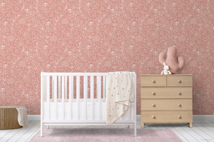 Peach Beige Meadow peel and stick wallpaper room mockup