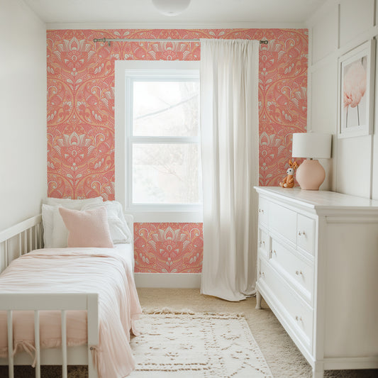 Peach Fuzz Paisley Wallpaper