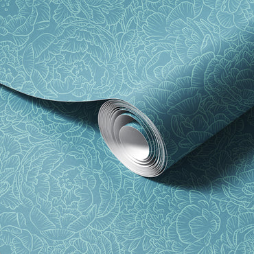 Peony in Teal Wallpaper
