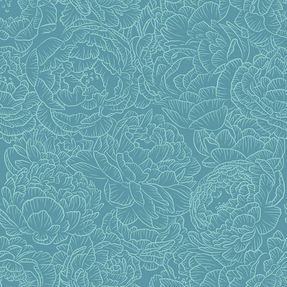 Peony in Teal Wallpaper